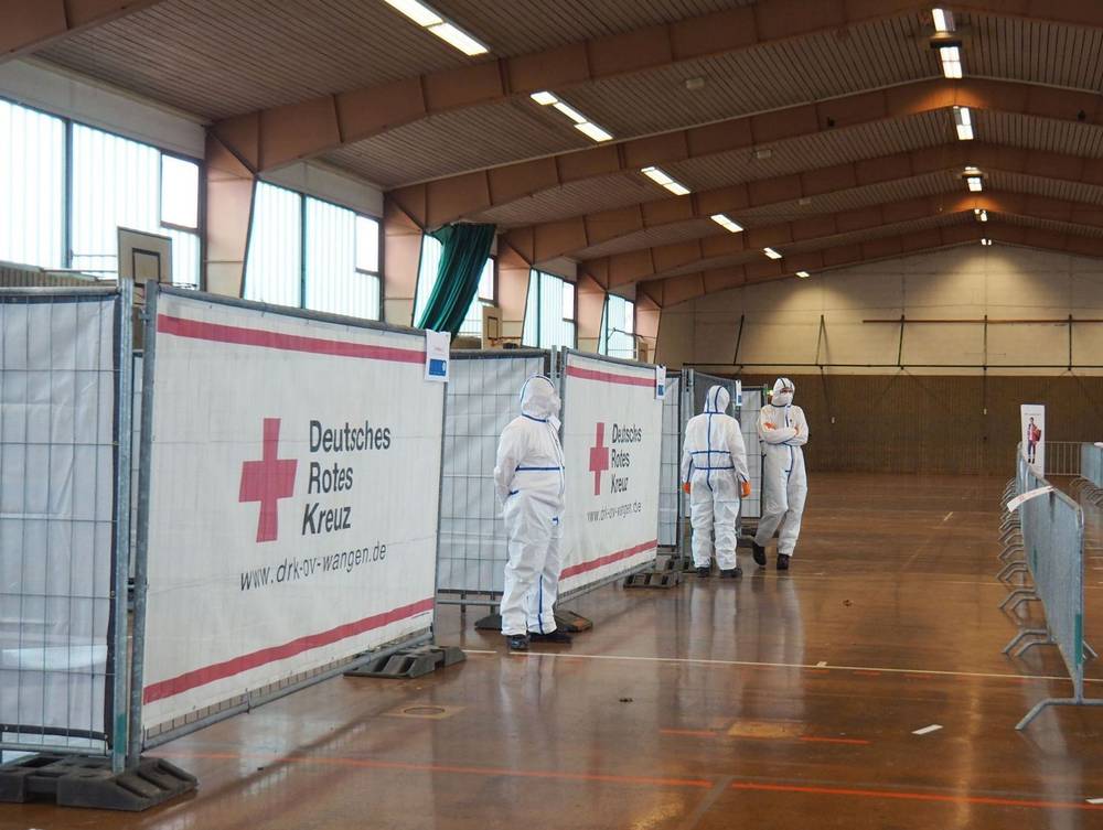 Teststation des Deutschen Roten Kreuz in der Alten Stadthalle Wangen