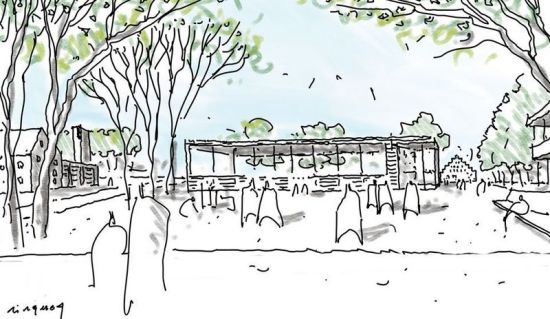 Eine Zeichnung von der neuen Sporthalle