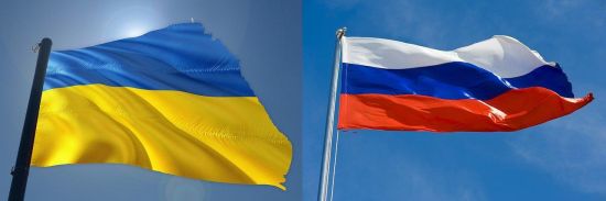 Flaggen Ukraine und Russland