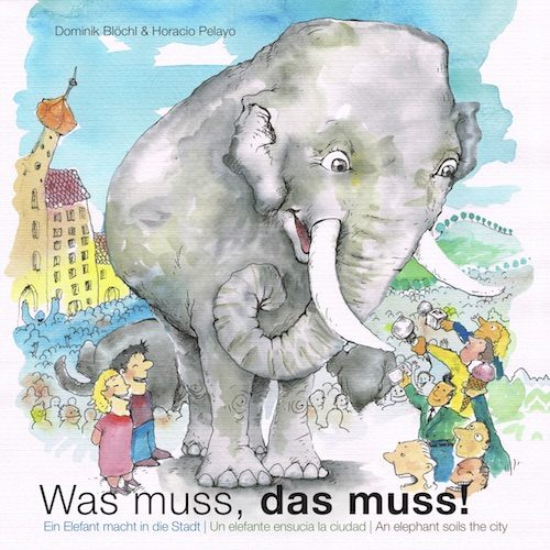 Zeichnung: Großer Elefant in einer Stadt