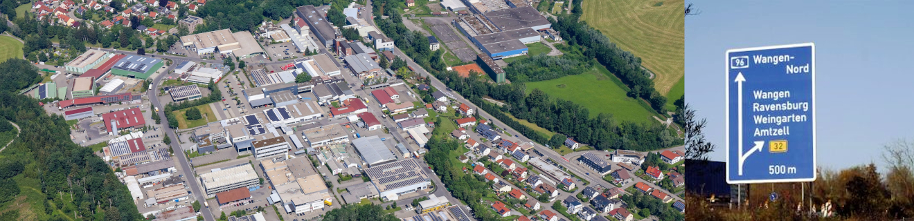 Collage: Luftbild Blick auf Gewerbegebiet Atzenberg und Autobahnschild