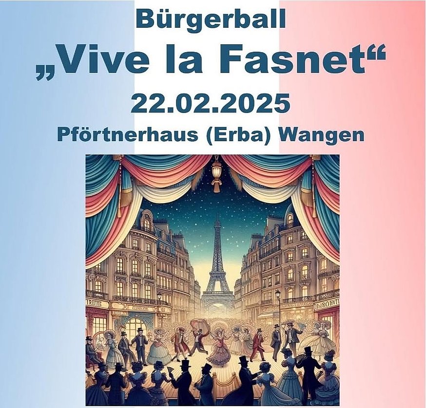 Plakat für den Bürgerball mit dem Eifelturm und dem Motto: Vive le Fasnet