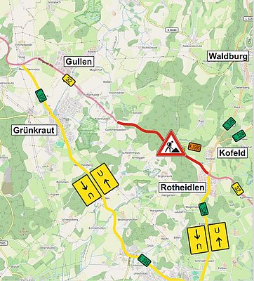 Karte mit dem Verlauf der Umleitung