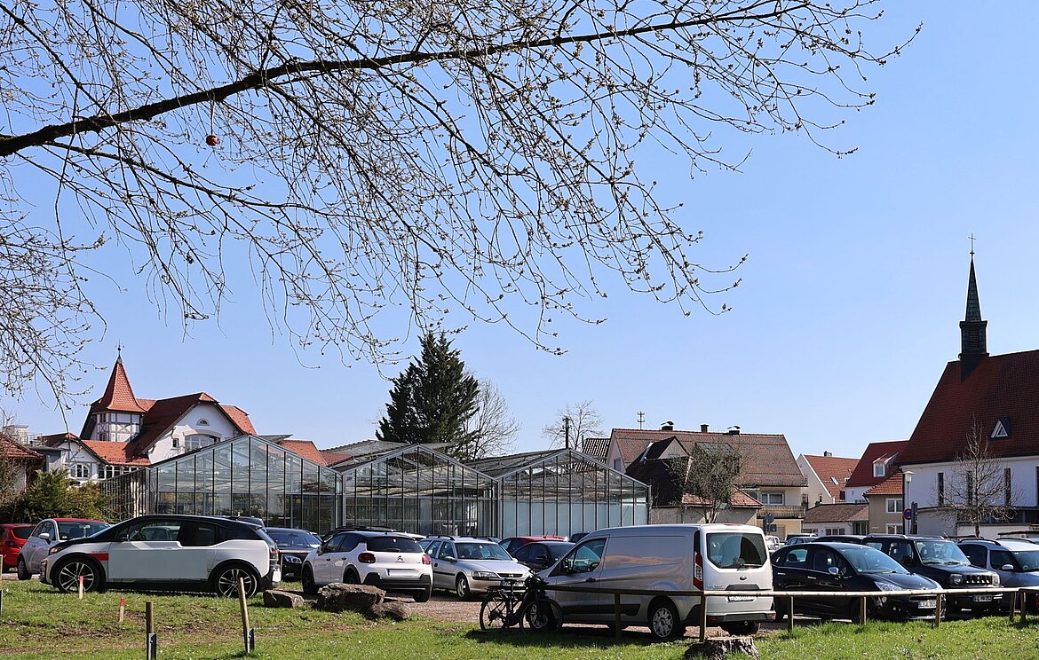 Autos auf provisorischem Parkplatz