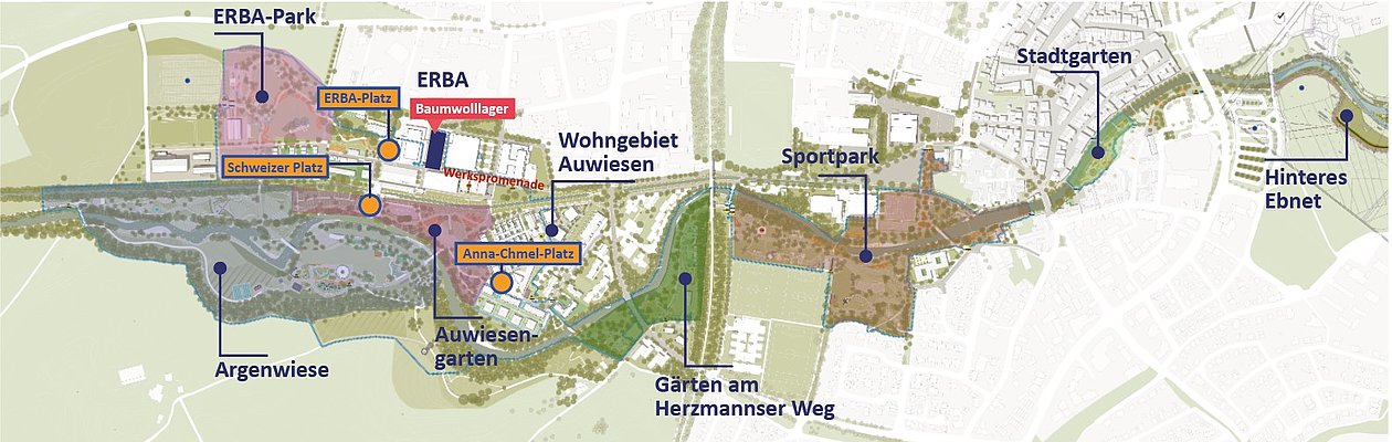 Karte des Parkgeländes entlang der Oberen Argen mit neuen Namen