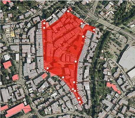 Übersichtsplan mit rot markiertem Bereich der geplanten Altstadtsperrung