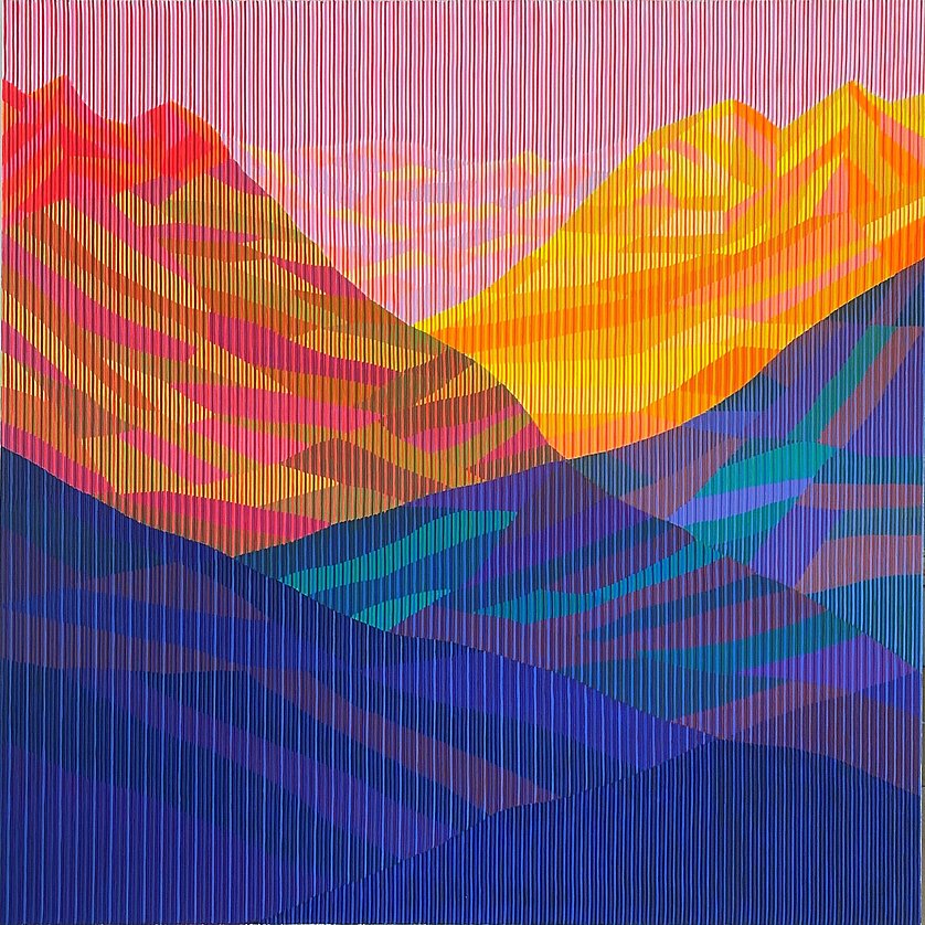 Abstrakte Berglandschaft in mehreren Farben.
