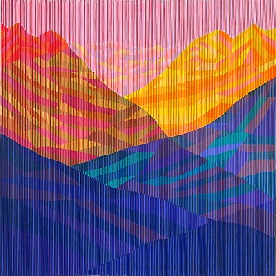 Abstrakte Berglandschaft in mehreren Farben.