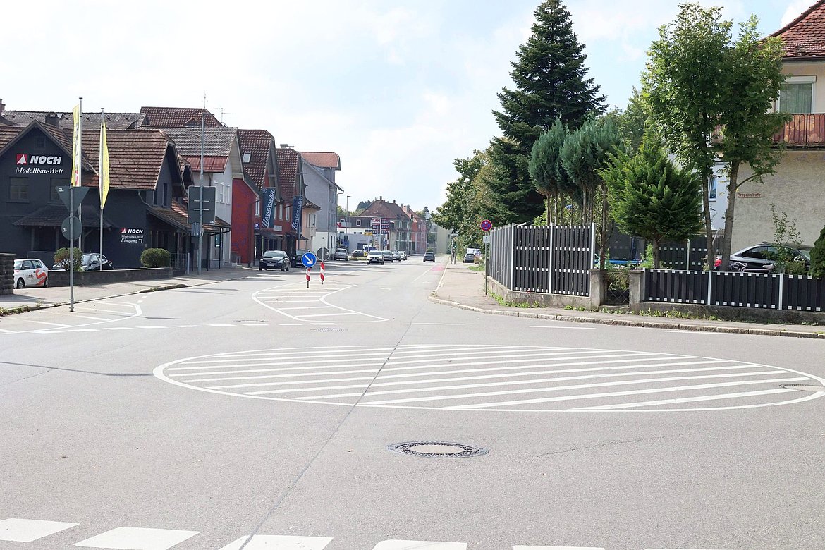 Blick auf den provisorischen Kreisverkehr und die Lindauer Straße.