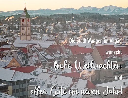 Luftbild von der Wangener Altstadt mit etwas Schnee