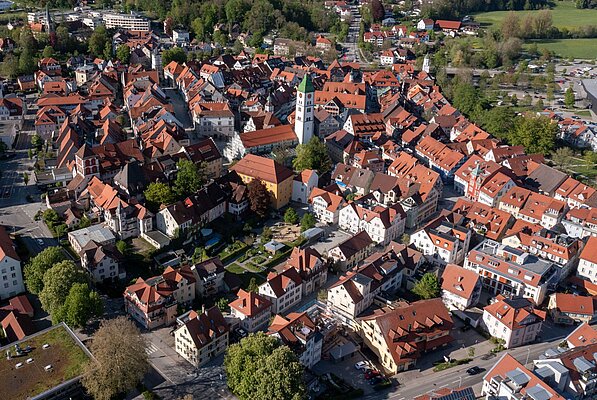 Die Altstadt von Wangen aus der Luft.