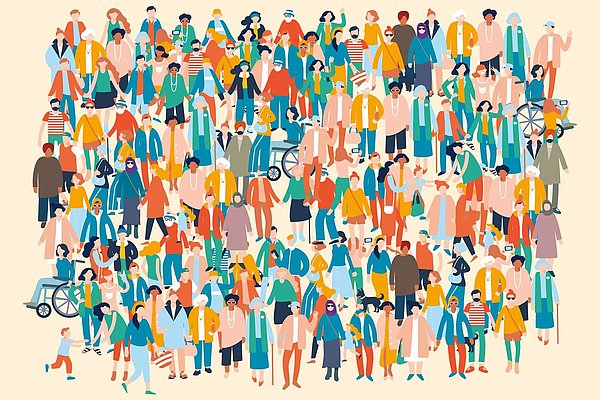 Symbolische Darstellung: Viele bunte Personen